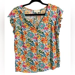 Cynthia Rowley Floral Lightweight Rayon Short Sleeve Blouse- Medium